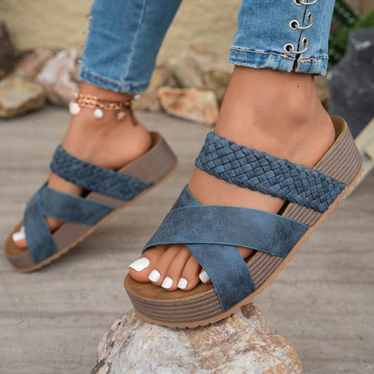 👡 50% OFF NOW!✨ Women's Criss-Cross Woven Strap Wedge Sandals – Elevated Platform & Dual-Strap – Summer Essential 🌿