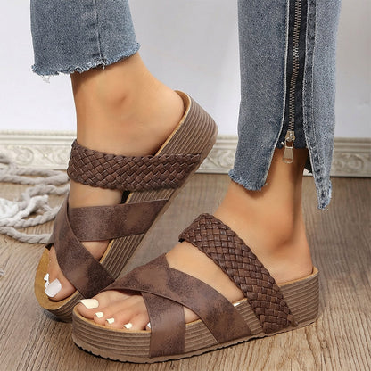 👡 50% OFF NOW!✨ Women's Criss-Cross Woven Strap Wedge Sandals – Elevated Platform & Dual-Strap – Summer Essential 🌿