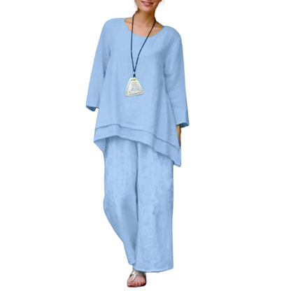 👗 50% OFF NOW! 🌿 Casual Loose Fit Tunic Top & Wide Leg Pants Set – Cotton-Linen Blend, Relaxed Fit & Versatile Style ✨
