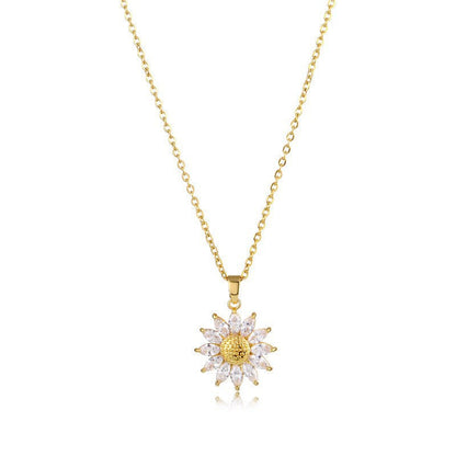 🌻 50% OFF NOW! ✨ Sunflower Pendant Necklace for Women – Sparkling Cubic Zirconia, Lightweight & Durable Gold-Tone Finish 💛