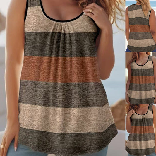 🏖️ 50% OFF NOW! 👚 Women's Color Block Striped Tank Top – Ruched Neckline, Crop Silhouette & Breathable Stretch-Knit 🌊