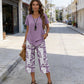 👗 50% OFF NOW! 🌿 Casual Round Neck Layered Tunic Top & Wide Leg Pants Set – Asymmetrical Hem, Printed Pants & Breathable ✨