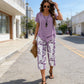 👗 50% OFF NOW! 🌿 Casual Round Neck Layered Tunic Top & Wide Leg Pants Set – Asymmetrical Hem, Printed Pants & Breathable ✨