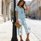 👗 50% OFF NOW! 🌿 Casual Round Neck Layered Tunic Top & Wide Leg Pants Set – Asymmetrical Hem, Printed Pants & Breathable ✨
