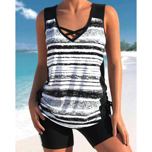 🏊‍♀️ 50% OFF NOW! 👙 Women's Printed Two-Piece Tankini Swimsuit – Adjustable Ruched Sides, Full Coverage & Stylish Criss-Cross Neckline ✨