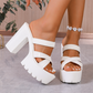 👡 50% OFF NOW! 💃 Women's Chunky Heel Platform Slide Sandals – High Platform, Criss-Cross Straps & Lugged Outsole ✨