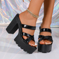 👡 50% OFF NOW! 💃 Women's Chunky Heel Platform Slide Sandals – High Platform, Criss-Cross Straps & Lugged Outsole ✨