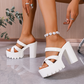 👡 50% OFF NOW! 💃 Women's Chunky Heel Platform Slide Sandals – High Platform, Criss-Cross Straps & Lugged Outsole ✨