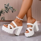 👡 50% OFF NOW! 💃 Women's Chunky Heel Platform Slide Sandals – High Platform, Criss-Cross Straps & Lugged Outsole ✨