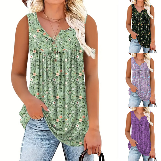 👚 50% OFF NOW! 🌸 Women's Printed Button Sleeveless Top – Chic Print, Breathable & Lightweight ✨