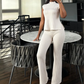 👗 50% OFF NOW! ✨ Two-Piece Sleeveless Set – Polo Neck & Wide Leg – Ribbed Texture & Chic 🕶️