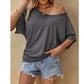 👚 50% OFF NOW! 🌸 Women's Casual Off-Shoulder Short Sleeve T-Shirt – Asymmetrical Neckline, Relaxed Fit & Breathable ✨