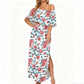 👗 50% OFF NOW! 🌸 Printed Off-Shoulder Maxi Dress – Floral Print, Ruffled Bodice & Hidden Pockets – Summer Essential ☀️