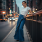 👖 50% OFF NOW! 💙 Women's Asymmetrical Ruffle Wide-Leg Denim Pants – High-Waisted, Premium Denim & Functional Pockets ✨