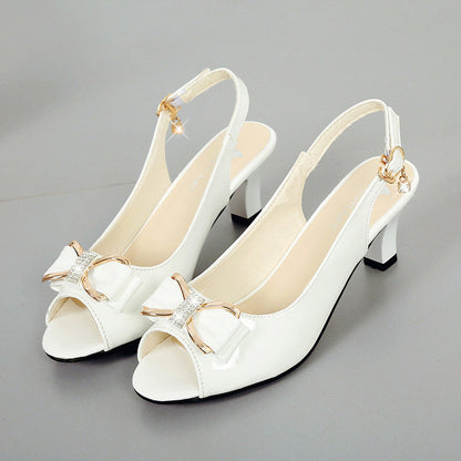 👡 50% OFF NOW! 🎀 Women's Elegant Peep-Toe Slingback Sandals – Bow Detail, Mid-Heel & Adjustable Strap ✨