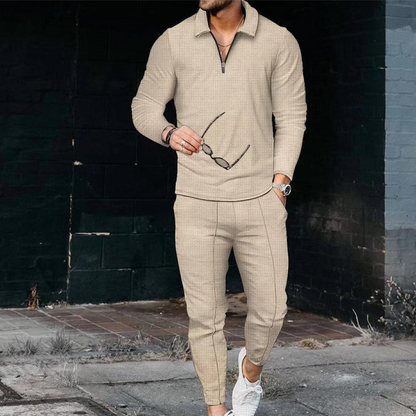 🧥 50% OFF NOW! 🏃‍♂️ Men's Casual Pullover and Pants Set – Quarter-Zip Collar, Tapered Trousers & Athletic Cut 💪