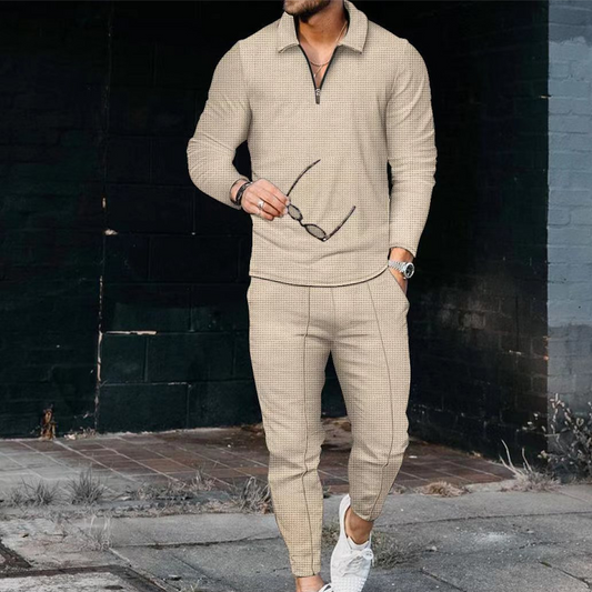 🧥 50% OFF NOW! 🏃‍♂️ Men's Casual Pullover and Pants Set – Quarter-Zip Collar, Tapered Trousers & Athletic Cut 💪