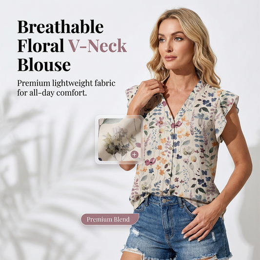 👚 50% OFF NOW! 🌸 Women's V-Neck Floral Blouse – Button-Down, Flowy & Breathable – Soft, Silky & Effortlessly Elegant ✨