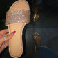 👡 50% OFF NOW! ✨ Women's Sparkling Rhinestone Flat Slide Sandals – Neon Colors, Cushioned Sole & Slip-On Style 💎