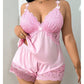 🌙 50% OFF NOW! 💤 Women's Lace Trim Camisole & Shorts Pajama Set – Soft Satin-Like Fabric, Adjustable Straps & V-Neck – Relaxing Night Essential ✨