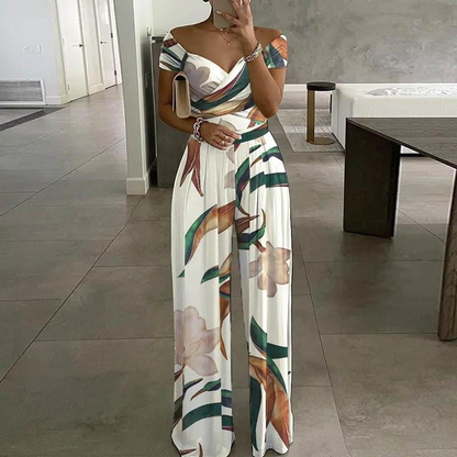 👗 50% OFF NOW! ✨ Women's Off-Shoulder Jumpsuit – Wide Leg & Criss-Cross Neck – Elegant & High Waist 💃
