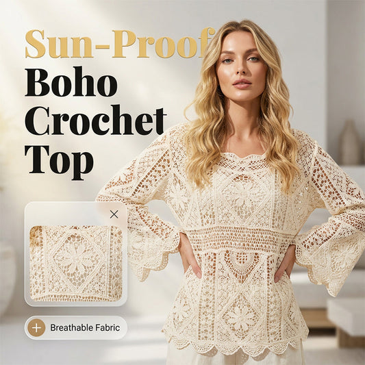👚 50% OFF NOW! 🌸 Women's Vintage-Inspired Lace Cover-Up Blouse – Boho Crochet, Hollow-Out Pattern & Flare Sleeves ✨