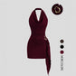 👗 50% OFF NOW!🔥 Sleeveless Bodycon Dress – Halter Neck & Side Drape – Ruched Asymmetrical Hem – Elegant Party Club Mini Dress 💃