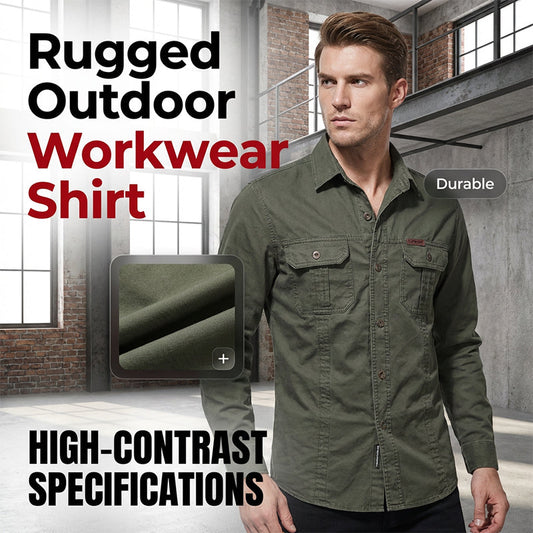 👔 50% OFF NOW! 🔧 Men's Long Sleeve Cotton Workwear Shirt – Breathable, Dual Chest Pockets & Reinforced Seams – Rugged & Durable 🛠️