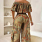 👗 50% OFF NOW! 🌺 Printed Off-Shoulder 2-Piece Set – Puff Sleeve & High-Waist – Boho Chic & Versatile 🏖️