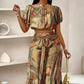 👗 50% OFF NOW! 🌺 Printed Off-Shoulder 2-Piece Set – Puff Sleeve & High-Waist – Boho Chic & Versatile 🏖️