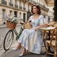 👗 50% OFF NOW! 🌸 Ethereal Flutter Sleeve Fit-and-Flare Dress – Square Neckline, Cinched Waist & Vintage Floral 🦋