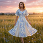 👗 50% OFF NOW! 🌸 Ethereal Flutter Sleeve Fit-and-Flare Dress – Square Neckline, Cinched Waist & Vintage Floral 🦋