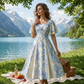 👗 50% OFF NOW! 🌸 Ethereal Flutter Sleeve Fit-and-Flare Dress – Square Neckline, Cinched Waist & Vintage Floral 🦋