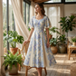👗 50% OFF NOW! 🌸 Ethereal Flutter Sleeve Fit-and-Flare Dress – Square Neckline, Cinched Waist & Vintage Floral 🦋