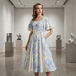 👗 50% OFF NOW! 🌸 Ethereal Flutter Sleeve Fit-and-Flare Dress – Square Neckline, Cinched Waist & Vintage Floral 🦋