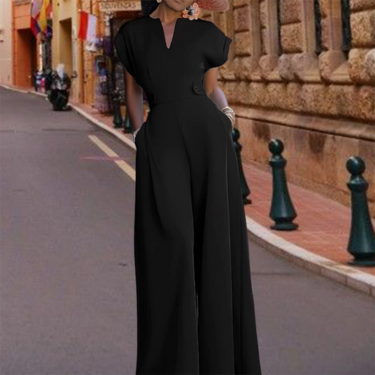 💃 50% OFF NOW! 🌺 Women's V-Neck Wide-Leg Jumpsuit – High-Waisted & Office to Evening ✨