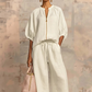 👚 50% OFF NOW! 💃 Women's Solid Color 2-Piece Casual Tracksuit Set – Puff Sleeves & Wide-Leg Pants ✨