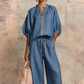 👚 50% OFF NOW! 💃 Women's Solid Color 2-Piece Casual Tracksuit Set – Puff Sleeves & Wide-Leg Pants ✨