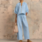 👚 50% OFF NOW! 💃 Women's Solid Color 2-Piece Casual Tracksuit Set – Puff Sleeves & Wide-Leg Pants ✨