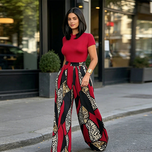 👗 50% OFF NOW! 👠 Women's Top & Wide-Leg Pants 2-Piece Set – High Waist & Vibrant Print 🎨