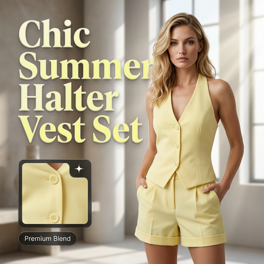 👗 50% OFF NOW! ☀️ Halter Vest & Shorts 2-Piece Set – Chic Summer Style, V-Neck & Pleated Design – Effortless Vacation Look 🏖️