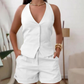 👗 50% OFF NOW! ☀️ Halter Vest & Shorts 2-Piece Set – Chic Summer Style, V-Neck & Pleated Design – Effortless Vacation Look 🏖️