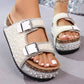 👡 50% OFF NOW! 🏖️ Double Buckle Cork Slide Sandals – Sparkling, Comfy & Effortlessly Chic – Perfect for Summer & Beach ✨