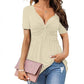 👚 50% OFF NOW! 💃 Women's Short Sleeve V-Neck Twist Front Tunic Top – Flattering & Comfy ✨