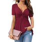 👚 50% OFF NOW! 💃 Women's Short Sleeve V-Neck Twist Front Tunic Top – Flattering & Comfy ✨