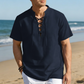 👕 50% OFF NOW! 🏖️ Men’s Casual Lace-Up Short Sleeve Shirt – Breathable Linen Blend ☀️