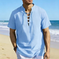 👕 50% OFF NOW! 🏖️ Men’s Casual Lace-Up Short Sleeve Shirt – Breathable Linen Blend ☀️