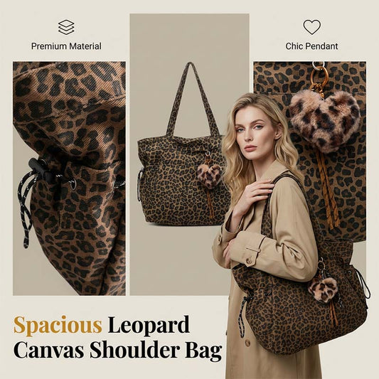 👜 50% OFF NOW! 🐆 Leopard Print Canvas Shoulder Bag – Chic & Spacious ✨