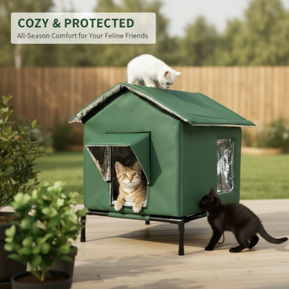 🎉 2026 Sale — Over 9,000 Sold! 🐈 Rain, cold, wind — this outdoor cat house handles it all. Waterproof Oxford, thermal aluminum lining, elevated frame. A warm, dry shelter strays and outdoor cats actually want to use. 🏠