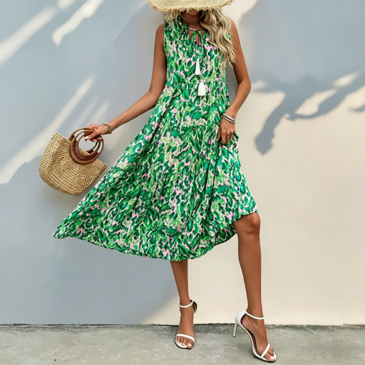 🎨 50% OFF NOW! 💃 Abstract Print Tiered Midi Dress – Flowy, Boho Chic & Breathable – Perfect for Summer Vacations ✨